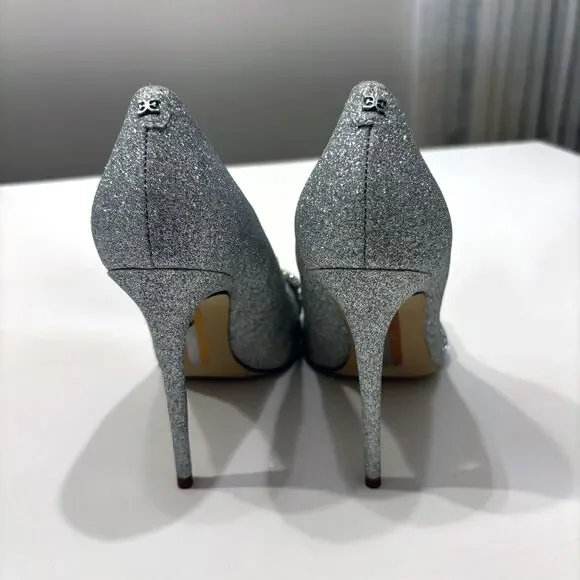 Sam Edelman Deela Embellished High Heel Silver Glitter Pointed Toe Pumps Sz 7.5‎ - Picture 7 of 10
